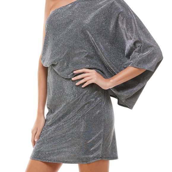 TCEC | NWOT | Metallic Glitter One Shoulder Dress | S, M, L | Black | CD01940 - Picture 3 of 5